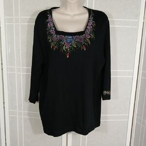 Cotton Knit Tunic- length Tee Witĥ Bling